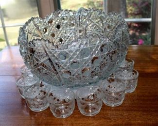 Crystal Punch Bowl and Cups