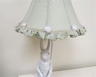 Country French hand painted metal bunny lamp.