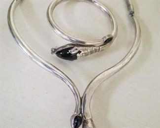 Sterling silver and black onyx signed necklace with matching bracelet.
