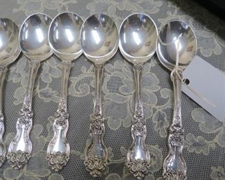 Wallace La Reine 1921 sterling silver soup spoons.