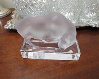 Lalique signed frosted bull.