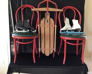 Bistro Chairs, Vintage Sled, Ladies figure Skates