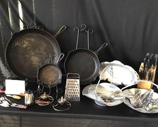 Cast Iron Pans, Hammered tin trays, and more