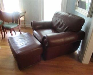Leather chair with ottoman.  