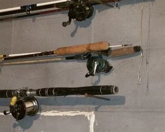 Vintage fishing poles, bamboo rods and fly rods
