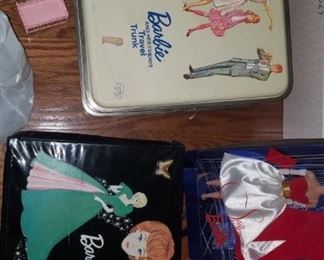 Vintage barbie cases and clothing 