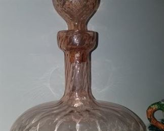 Pink crackle glass decanter
