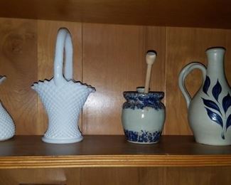 Misc milk glass and pottery pieces