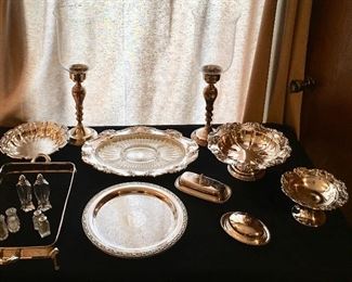 Towle Silverplate & Bombay Large Candlesticks (Selection of Brass Bombay As Well)