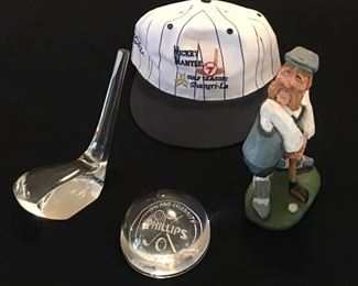 Mickey Mantle Golf Classic Hat / Ball Cap • Glass Golf Paperweights • David Frykman “The Golfer” 