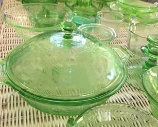 Green Depression Glassware.