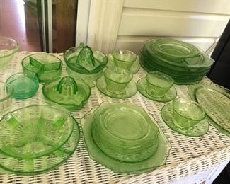 Green Depression Glassware.