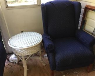 Matching Blue Armchairs and small round table.