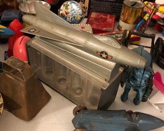 Vintage air force bank & other metal toys