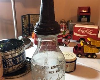 Jay B Rhodes qt oil with Master Oil tin spout. 