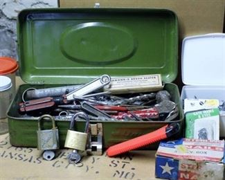 Vintage Green Union Tool Box - Full of tools