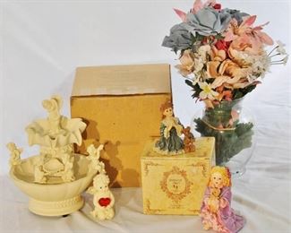 Beautiful AVON Cherub Fountain, Yesterday's Child Figurine, Ganz Angel Figurine, Vase w/flowers