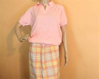 Cute Plaid Skirt with Pink Pointelle detail Sweater