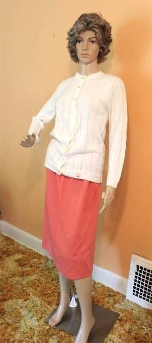 Rose Colored Skirt Size 16 and White Cardigan Sweater