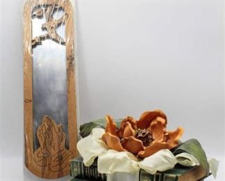 New Wood Framed Mirror, books and flower decor
