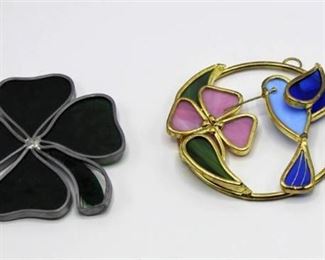 New Hummingbird Stained Glass Window hanger and Stained glass 4 leaf clover