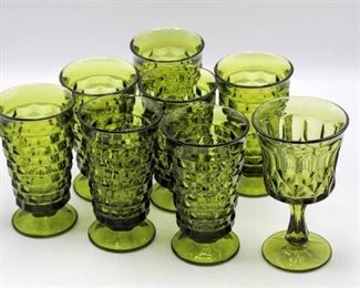 8 piece Vintage green glasses set