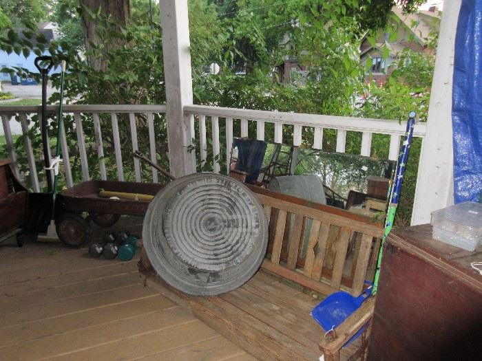 Porch swing, galvanized wash tub