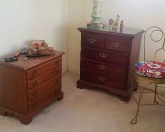 on the left: Jewelry chest solid cherry with for shallow drawers and on the right Thomasville solid cherry Nightstand