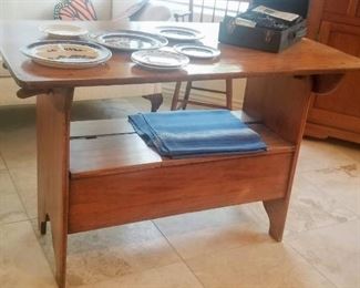 Tilt settle table / bench Antique Pennsylvania Dutch tilt top table Folds to make a bench