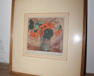 Nasturtiums by William Joseph Phillips 1928, Canadian (1884-1932), woodcut on paper