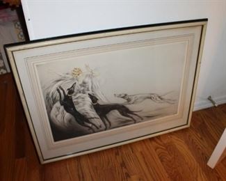 Vintage art deco etchings by Louis Icart, Coursing II and Speed