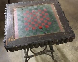 Adirondack twig table with checkerboard top