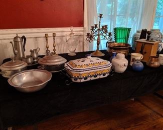 Assorted decorative & serving wares such as glass, pewter and china