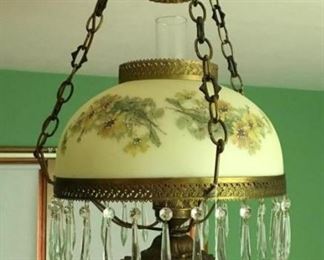 Vintage Painted Hanging Lamp with Prisms