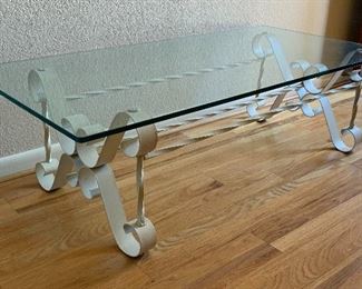 Heavy Wrought Iron & Glass Coffee Table	15x24x48in	HxWxD	