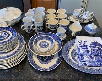 Blue Willow Flow Blue China Set