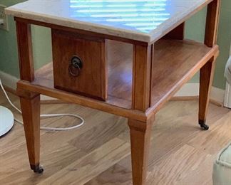 Marble Top Rolling End Table #2  23x18x25in HxWxD