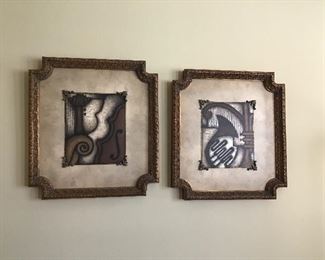- (2) Painted Framed Pictures - Music Instruments