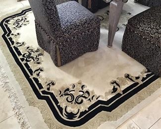 - 8x12 ft Area Rug with Fringe Creme/Black/Gold