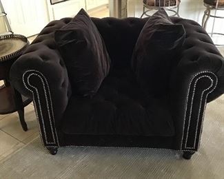 - Oversized tufted chocolate colored armed chair with 2 pillows - Z Gallerie 