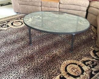 - Oval Rod Iron Black Coffee Table with Glass Top 4ft x 3ft