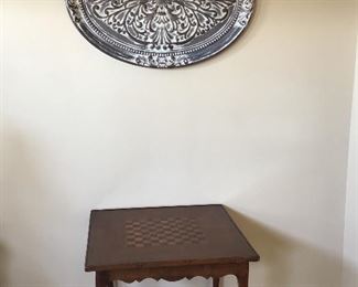 - Metal wall hanging, Antique Game Table with Checkerboard top 32 in x 32 in