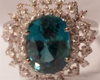 Platinum Blue Zircon & Diamond Ring APP $8,300