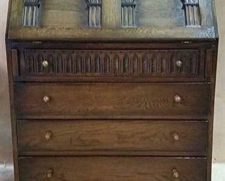 English oak carved bureau