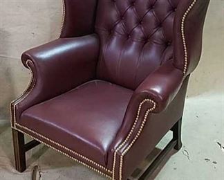 English tufted leather wing chair