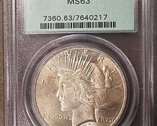 1923 Peace dollar graded MS63
