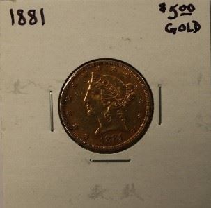 1881 $5 gold coin
