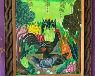 Adam Leontus Large Original Oil on Canvas in Hand Carved Frame