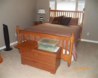 QUEEN BED, CEDAR CHEST, SIDE TABLE