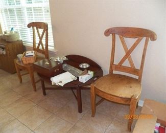 PAIR ENGLISH CHAIRS, BUTLERS TABLE, NICE PEWTER